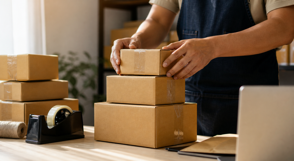Pacchi pronti per la spedizione di un negozio in dropshipping